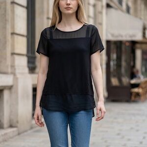 Vince Camuto black sheer top